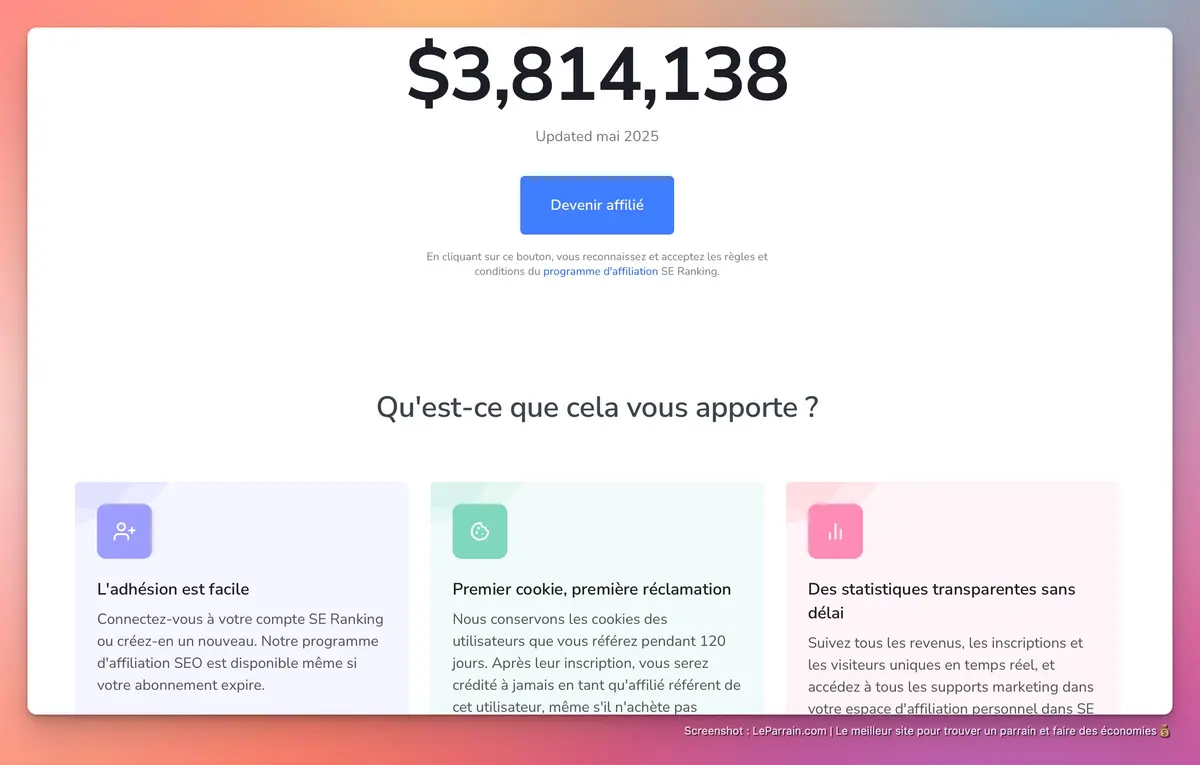 Capture d'écran 2 du programme de parrainage Se Ranking