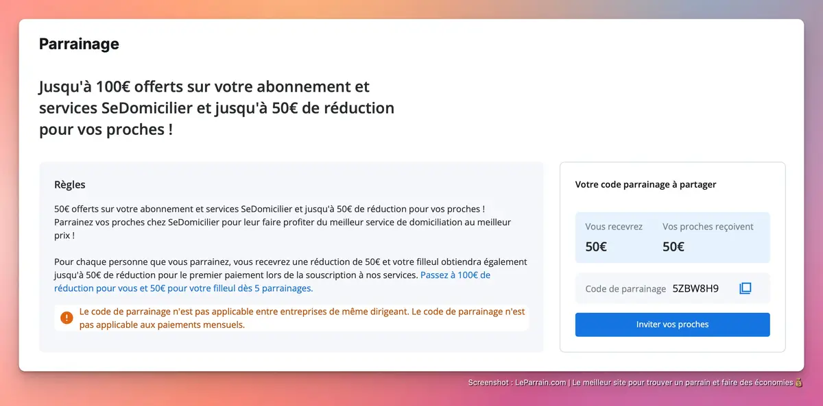 Capture d'écran 1 du programme de parrainage SeDomicilier