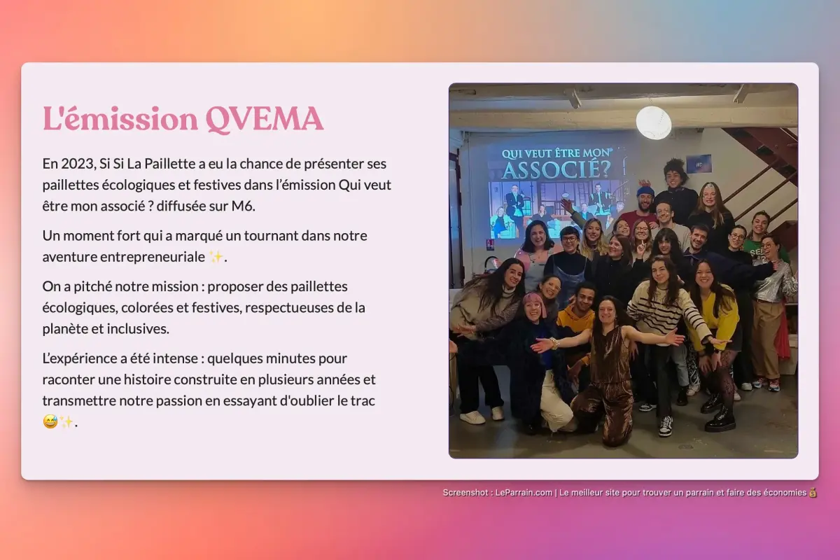 Capture d'écran 2 du programme de parrainage Si Si La Paillette