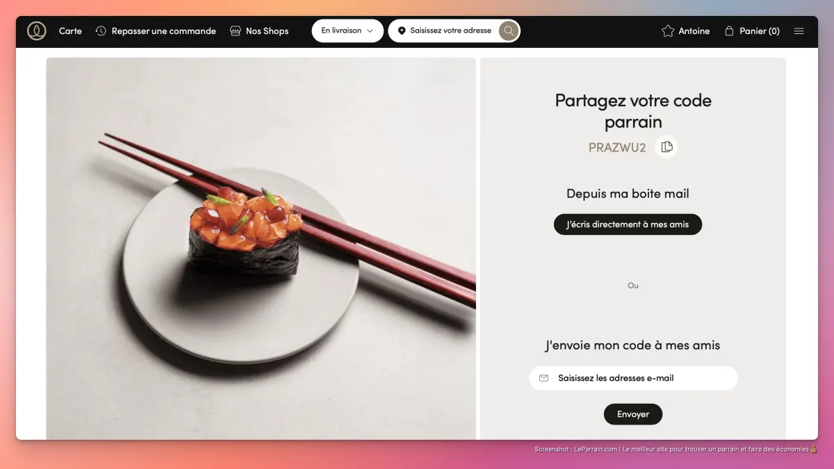 Capture d'écran 1 du programme de parrainage Sushi Shop