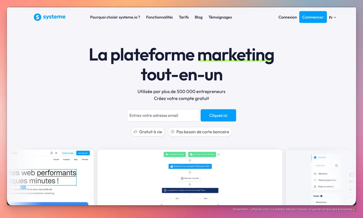 Capture d'écran 2 du programme de parrainage Systeme.io