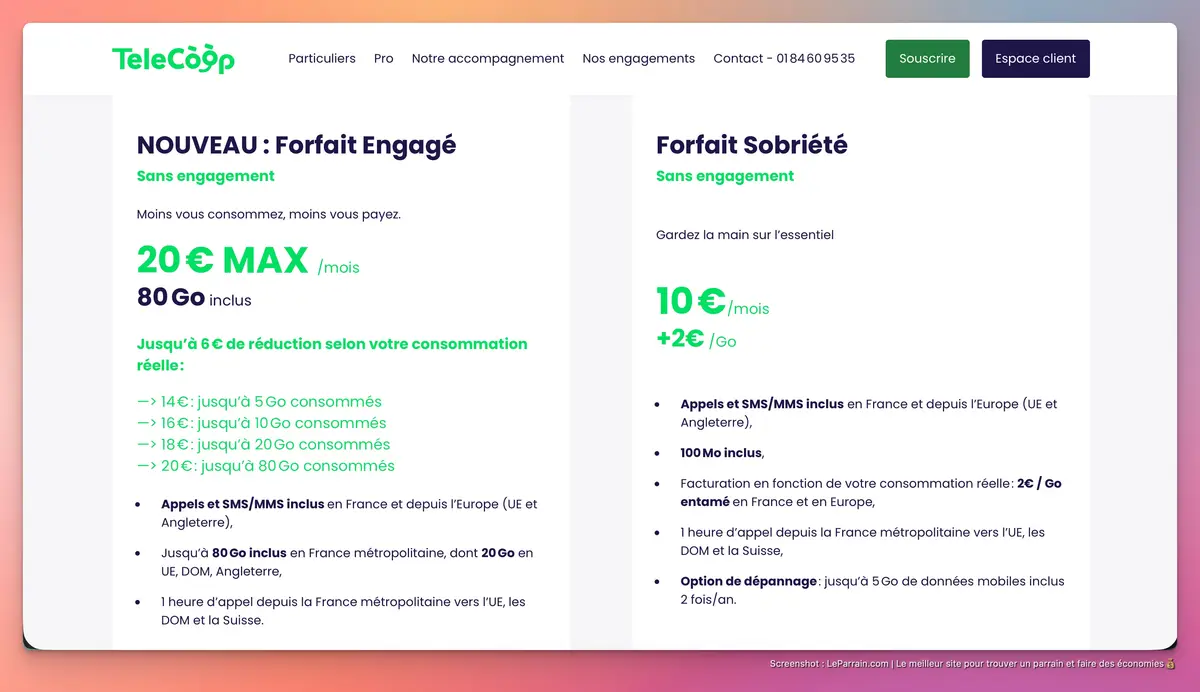Capture d'écran 1 du programme de parrainage Telecoop