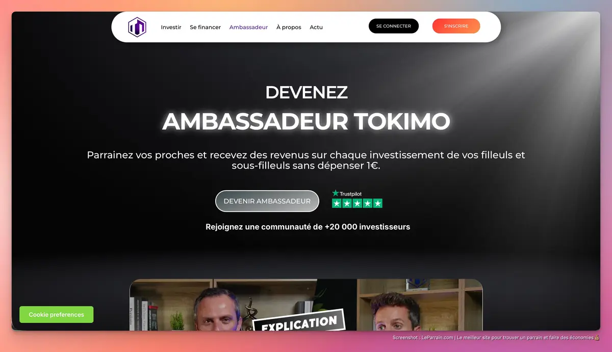 Capture d'écran 2 du programme de parrainage Tokimo