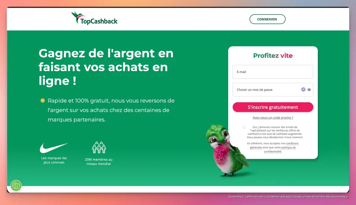 Capture d'écran 2 du programme de parrainage TopCashBack