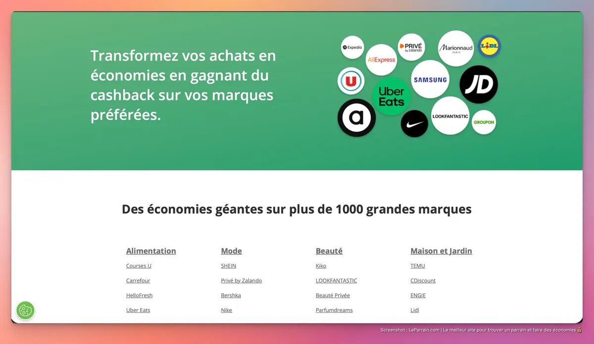 Capture d'écran 1 du programme de parrainage TopCashBack