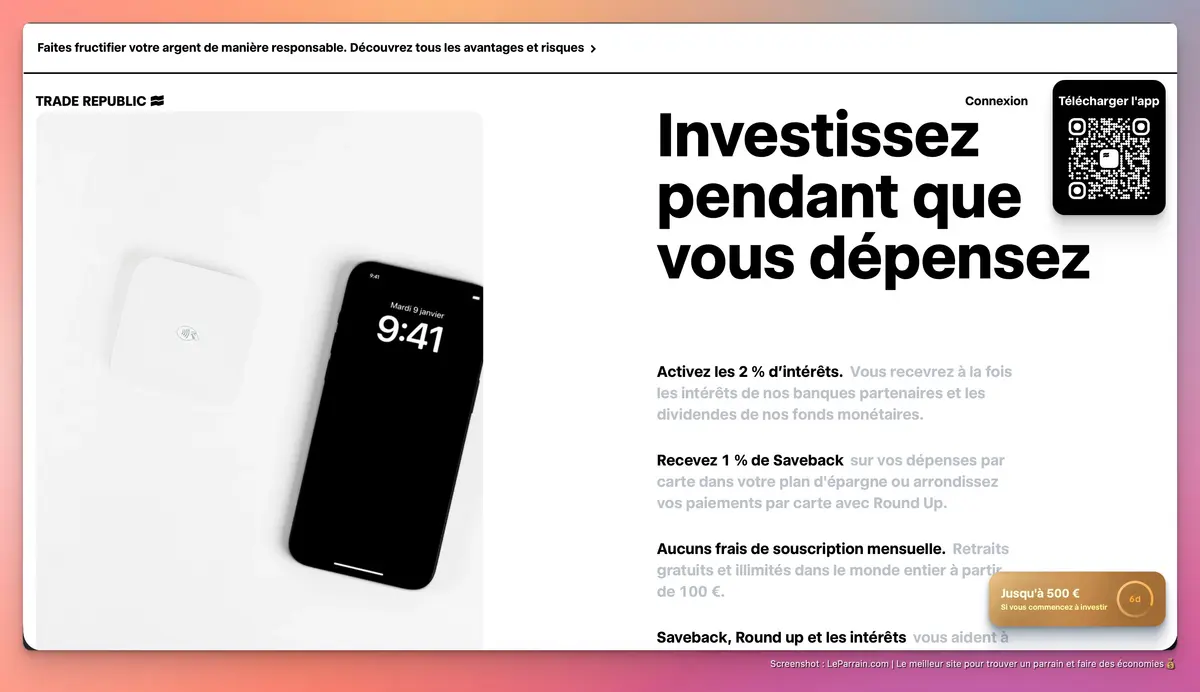 Capture d'écran 2 du programme de parrainage Trade Republic