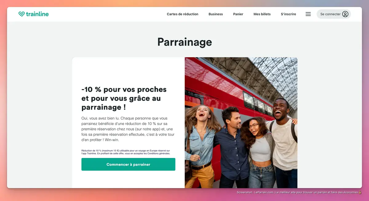 Capture d'écran 1 du programme de parrainage Trainline