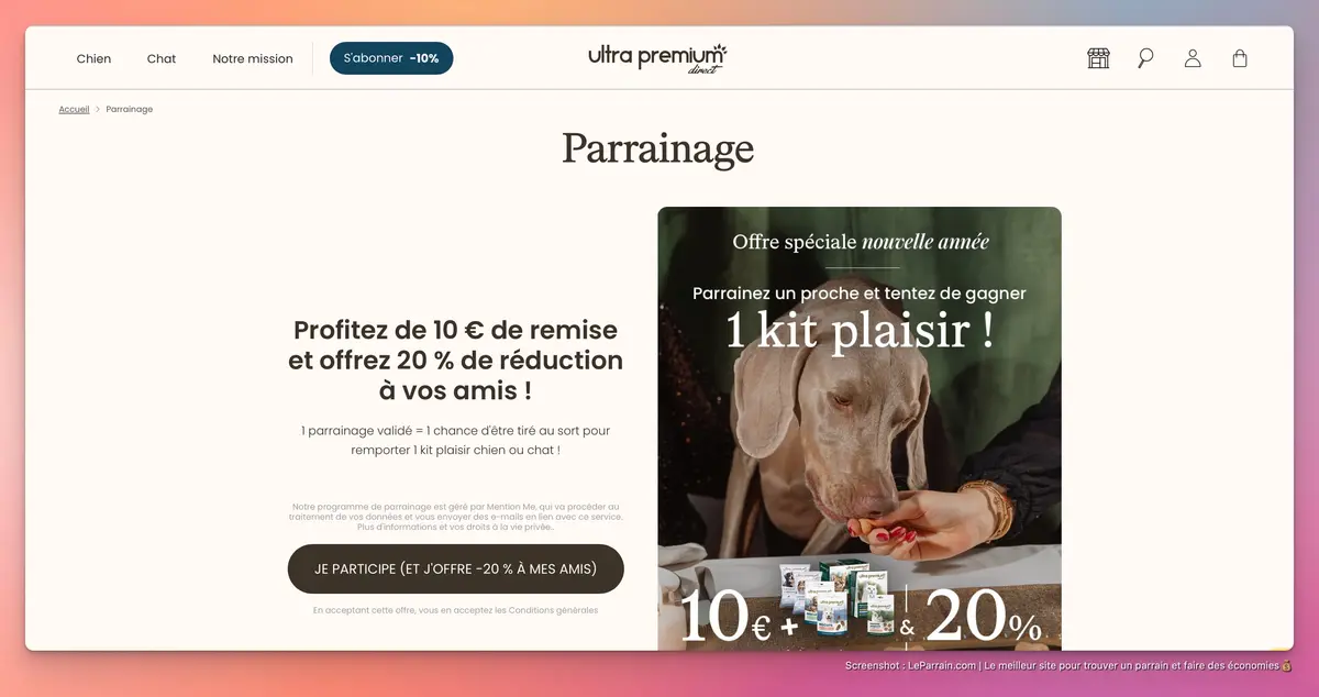 Capture d'écran 2 du programme de parrainage Ultra Premium Direct