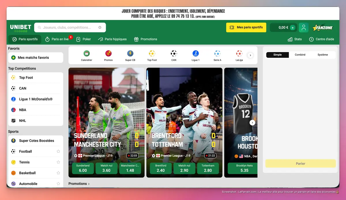 Capture d'écran 1 du programme de parrainage Unibet