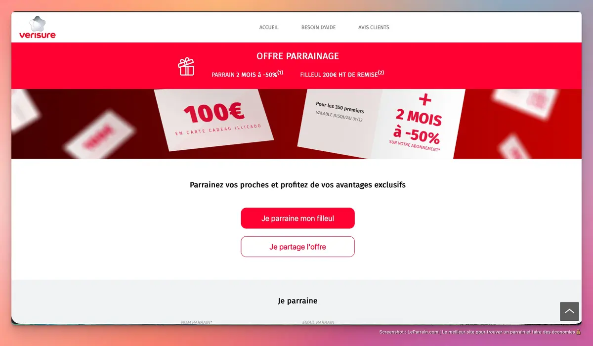 Capture d'écran 2 du programme de parrainage Verisure