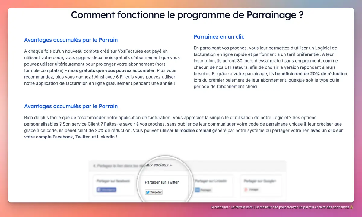 Capture d'écran 4 du programme de parrainage VosFactures