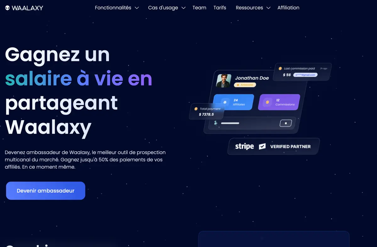 Capture d'écran 3 du programme de parrainage Waalaxy