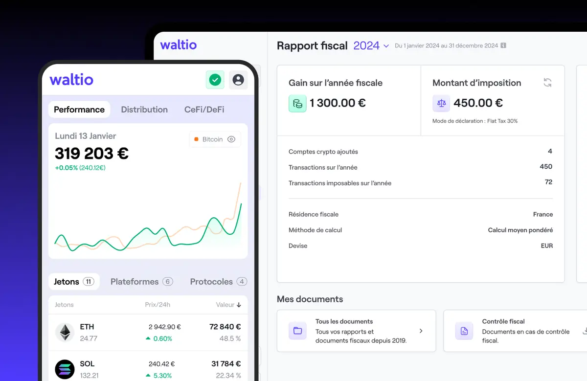 Capture d'écran de Waltio | Votre déclaration fiscale crypto en un clic