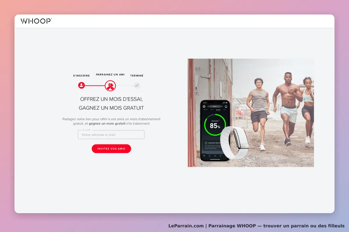 Offrez un mois d'essai WHOOP, gagnez un mois gratuit en parrainant des amis.