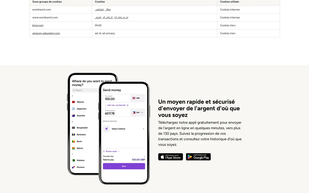 Aperçu du site WorldRemit