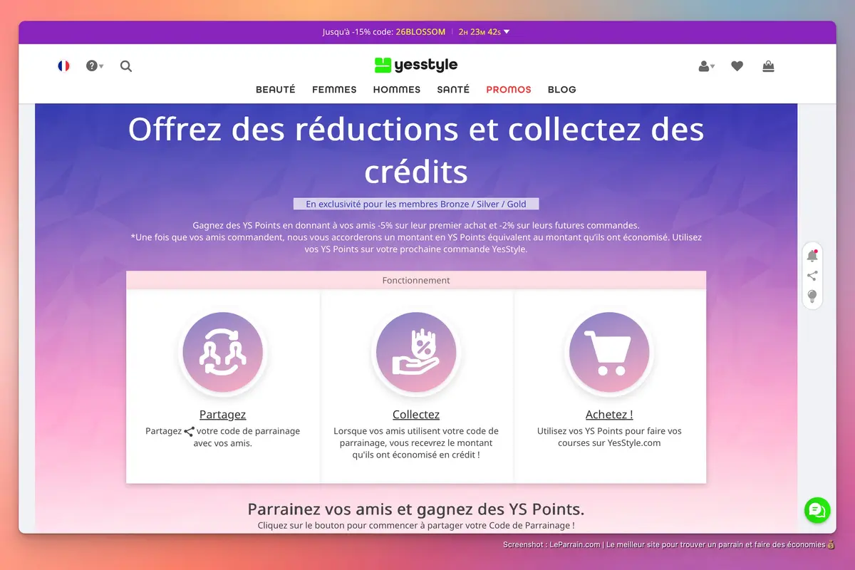 Capture d'écran 1 du programme de parrainage YesStyle