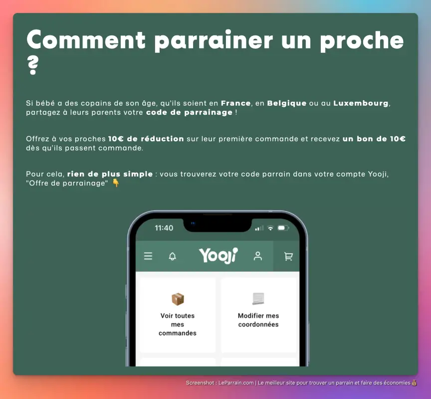 Capture d'écran 1 du programme de parrainage Yooji
